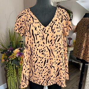 Buddy Love • Animal Print Flutter Sleeve Blouse